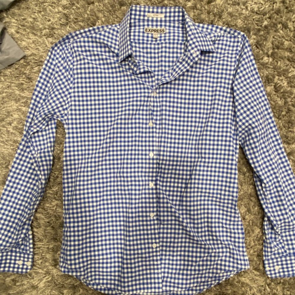 Express dress shirt, royal blue white, large